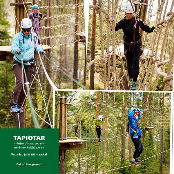 Seikkailupuisto huipun Tapiotar-nimisellä radalla seikkaillaan yläilmoissa 6 metrin korkeudessa.